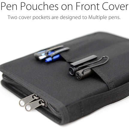 diodrio A5 Zipper Journal Notebook Cover with YKK Zipper for 5.5 x 8.25 Moleskine Cahier A5 LEUCHTTURM Planners Sketchbook, Pen Loop, Water Resistant, Refillable, Cover Pockets, Black