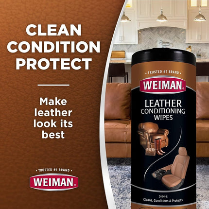 Weiman Leather Wipes - 2 Pack - Clean Condition UV Protection Help Prevent Cracking or Fading of Leather Furniture, Car Seats & Interior, Shoes and More