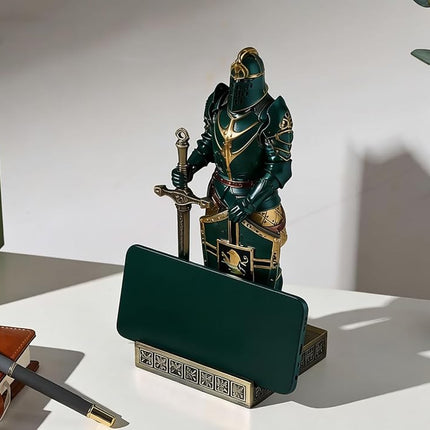 HDMbigmi King's Guard Ornament Knight Statue for Desk, Desktop Accessories Pen Holder Pen Stand Paperweight for Office and Home (Green)