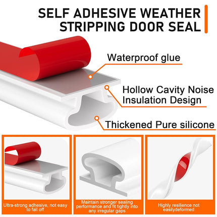 White Rubber Weather Stripping Door Seal Strip, D Shape Door Rubber Weather Seal Strip, SelfAdhesive Door Weatherstripping Soundproofing Door Sealing Strip for Windows (50 feet, White)