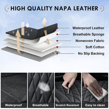Fundas de asiento de cuero Coverado, juego completo para Ford F150F250F350F450 (2015-2025), fundas impermeables de cojín automotriz para camionetas, ajuste personalizado para F150 SuperCrew y F250-F450 Super Duty Crew Cab (línea roja)
