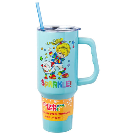 Silver Buffalo Rainbow Brite and Twink Sparkle Stainless Steel Tumbler with Handle and Straw, Fits in Standard Cup Holder, 40 Ounces