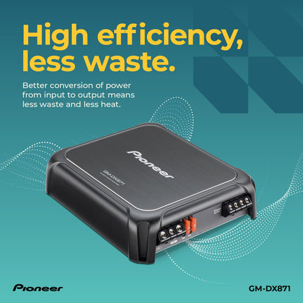 Pioneer GM-DX871 - Potente amplificador de 1600 vatios, tecnología Clase D, 1 canal, filtro de paso bajo variable, diseño compacto y control remoto de refuerzo de graves