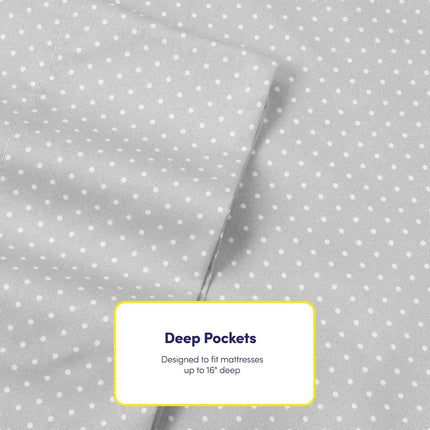 Sweet Home Collection Quality Deep Pocket Bed Sheet Set-2 Extra Pillow Cases, Value, Twin, Dot Gray, 4 Piece