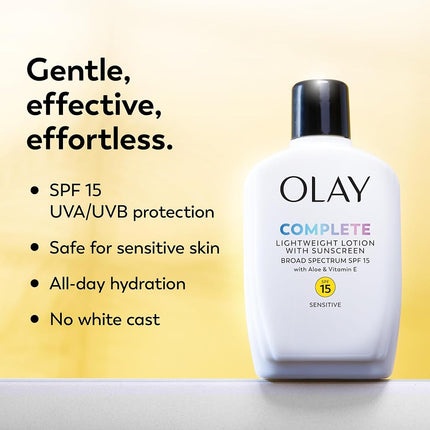 Olay Complete All Day Moisture Lotion UV Defense SPF 15, Sensitive Skin, 4 fl oz (118 ml) (1 pack)