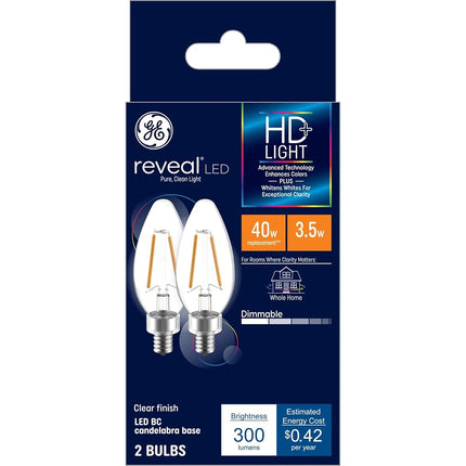 GE Reveal LED Light Bulbs, Candle Lights, 60 Watts, Clear Decorative B11 Bulbs, Small Base (8 Pack)