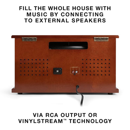 Victrola Nostalgic Aviator Wood 8-in-1 Bluetooth Turntable Entertainment Center, Espresso