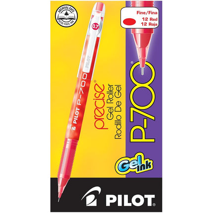Pilot Precise P-700 Gel Ink Rolling Ball Pens, Fine Point, Red Ink, Dozen Box (38612)