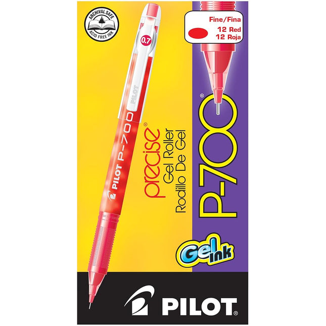Pilot Precise P-700 Gel Ink Rolling Ball Pens, Fine Point, Red Ink, Dozen Box (38612)