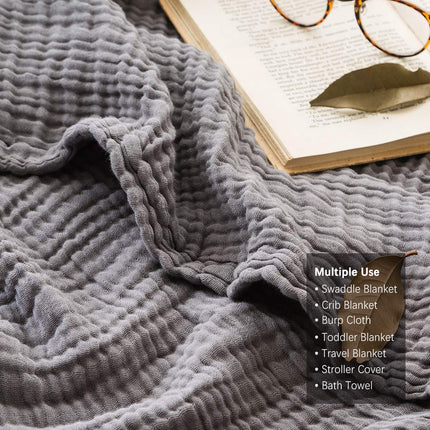 EMME, 100% Cotton Muslin Blanket 6 Layers for Adults and Children, 55 x 75 inches, Lightweight, Soft and Breathable for All Seasons, Pre-shrunk Gauze Blanket, Grey