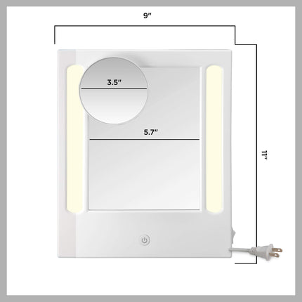 Espejo de Maquillaje Iluminado Conair con Aumento Localizado de 5X, Espejo de Tocador LED, Espejo de Aumento 1X/5X, Espejo de Mesa, con Cable, en Blanco Brillante