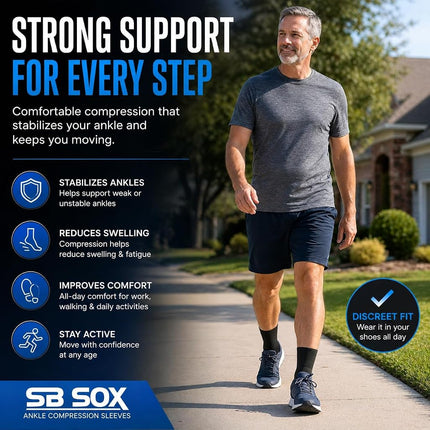 SB SOX Compression Ankle Brace (Pair) – Great Ankle Support That Stays in Place – for Sprained Ankle and Achilles Tendon Support – Perfect Ankle Sleeve for Sports, Any Use (Black/Gray, X-Large)
