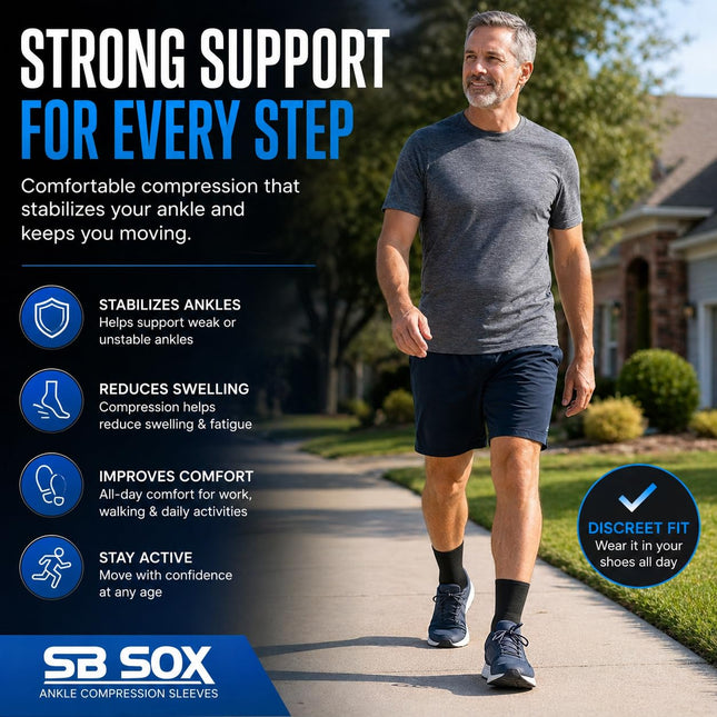 SB SOX Compression Ankle Brace (Pair) – Great Ankle Support That Stays in Place – for Sprained Ankle and Achilles Tendon Support – Perfect Ankle Sleeve for Sports, Any Use (Black/Gray, X-Large)