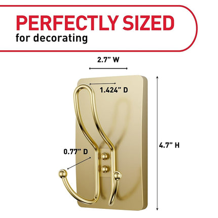 Command X-Large Satin Brass Triple Hook 17038BR-ES, 1 Hook, 3 Strips