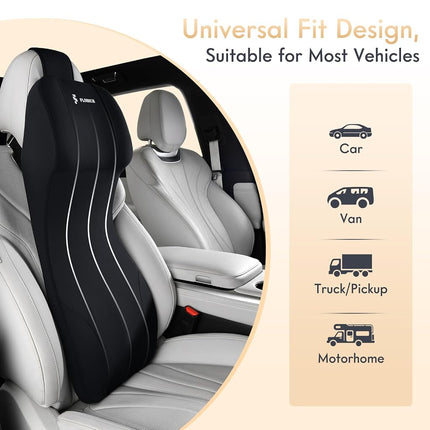 FLORICH Lumbar Support with Car Headrest Pillow 2-in-1 Memory Foam Car Seat Headrest & Lumbar Cushion Ergonomic Back Support Pillow Seat Cushion for Car Seat Driving Neck Back Pain Relief, Black
