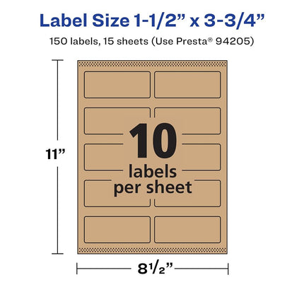 Avery Kraft Brown Rectangle Labels with Sure Feed, 1.5" x 3.75", 150 Kraft Brown Labels, Print-to-The-Edge, Laser/Inkjet Printable Labels