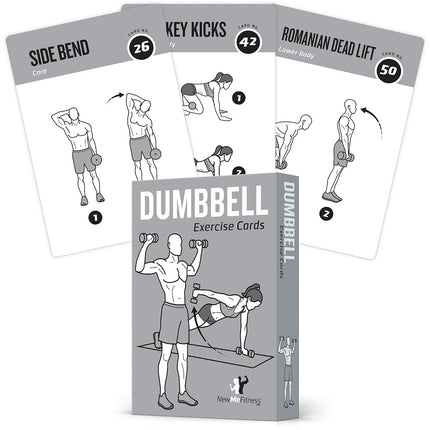 Dumbbell Exercise Cards Home Gym Workouts Strength Training Building Muscle Total Body Fitness Guide Workout Routines Bodybuilding Personal Trainer Large Waterproof Plastic 3.5"x5" or 88mm x 126mm