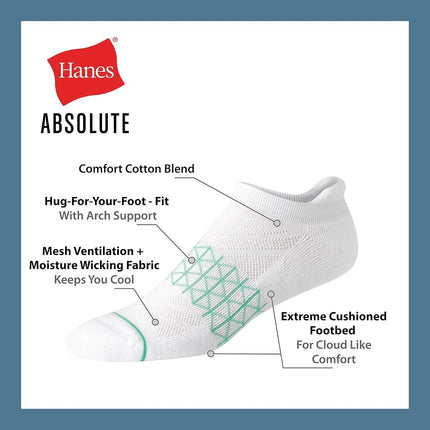 Hanes Men's Absolute Active Cushioned Heel Shield, Moisture Wicking Socks, Seamless Toe, 4-Pack, Black, 4.5-12 UK
