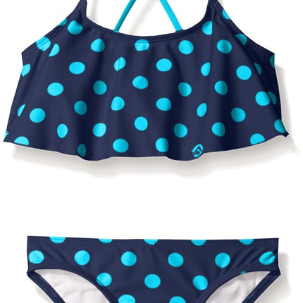 Kanu Surf Big Girls' Suzie Polka Dot Flounce Bikini Swimsuit, Navy/Aqua, 12