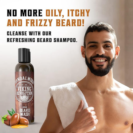 Viking Revolution - Beard Shampoo And Conditioner - Natural Beard Wash & Beard Conditioner With Argan & Jojoba Oils - Softens & Strengthens - Gifts For Men - Sandalwood - 2 x 150 ml
