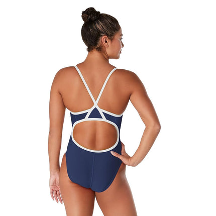 Bañador de natación de una pieza Speedo Girl's Endurance+ Flyback Solid Youth Team Colors - Azul marino/blanco, talla 22