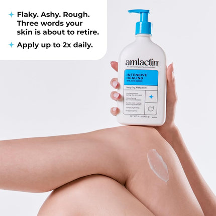 AmLactin Intensive Healing Body Lotion for Dry Skin – 14.1 oz Pump Bottle – 2-in-1 Exfoliator & Moisturizer with Ceramides & 15% Lactic Acid for Relief from Dry Skin (Packaging May Vary)