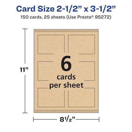 Avery Printable Rectangle Business Cards with Sure Feed Technology, 2.5" x 3.5", Kraft Brown Cardstock, Print-to-the-Edge, Laser/Inkjet Cards, 150 Total