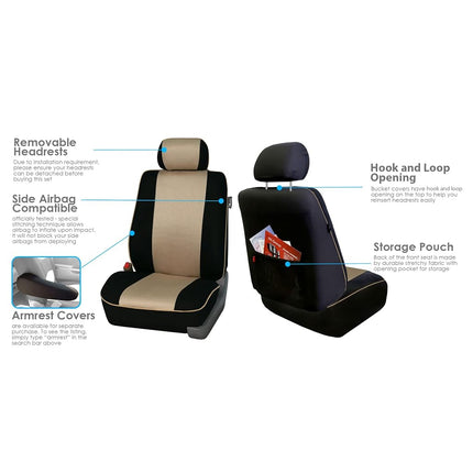 FH Group Automotive Seat Covers Edgy Piping Seat Covers FullBeige Set Interior Accessories ,Universal Fit Combo Vinyl Floor Mats Seat Covers Car for Cars and Vans Airbag and Split Rear Automotive