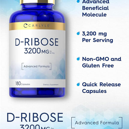 Carlyle D-Ribose Capsules | 3200mg | 180 Count | Vegetarian, Non-GMO, Gluten Free Supplement