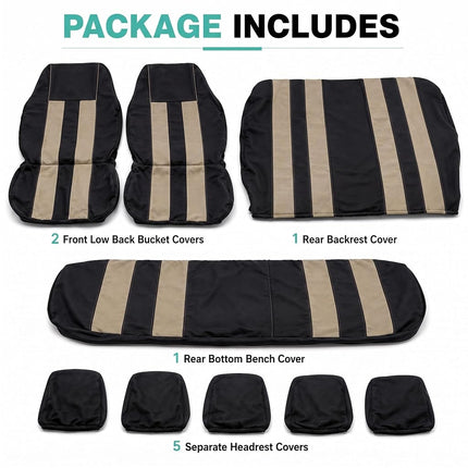 FH GROUP Car Seat Covers Full Set Cloth - Universal Fit,Automotive SeatCovers,Low Back Front SeatCovers,Airbag Compatible,Split Bench Rear Seat,Washable Car SeatCover for SUV, Sedan, Van Beige