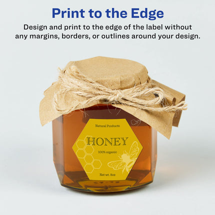 Avery Durable Waterproof Hexagon Labels with Sure Feed, 2-1/2" x 2-57/64", 300 Oil and Tear-Resistant Waterproof Labels, Print-to-The-Edge, Laser/Pigment-Based Inkjet Printable Labels