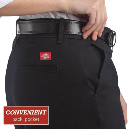 Pantalones Dickies de mujer de frente plano de mezcla de algodón elástico, negro V1, 12 corto