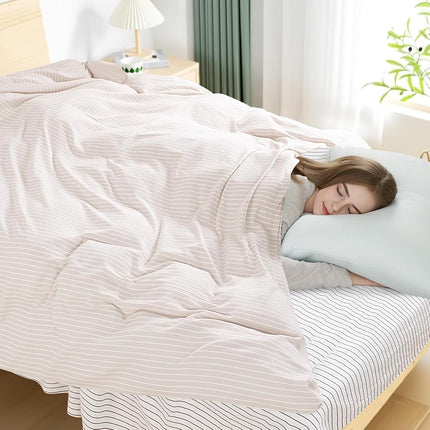 NEXHOME PRO Striped Duvet Cover King Size,100% Washed Cotton Bedding Set,Textured Linen Feel,Breathable,Organic,3 Piece(White Stripes 104x90)