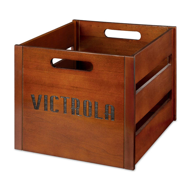 Victrola Caja de madera para discos - Soporte de álbumes de vinilo de mesa, montaje sin herramientas, capacidad para más de 50 discos, construcción de madera real, diseño elegante (Madera)