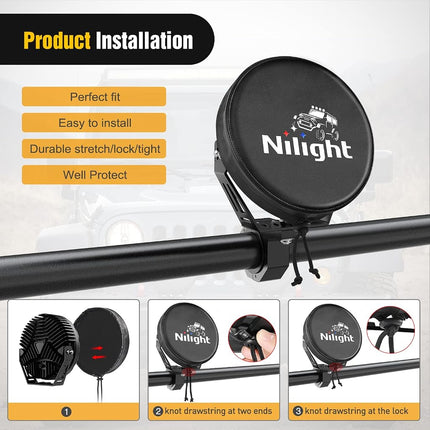 Nilight 7inch Round Offroad Driving Pod Light Cover, 7.25 Inch Diameter Black Leather Protective Cover for Auxiliary Ditch Fog Bumper Headlight on Jeep Truck SUV ATV UTV Tractor