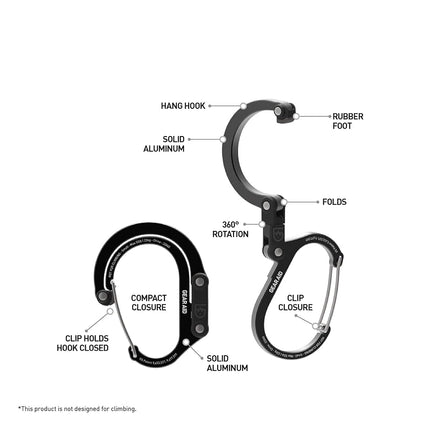 Gear AID HEROCLIP Carabiner Clip and Hook (Small) for Purse, Stroller, and Backpack, Black and Blue, 2 Pack