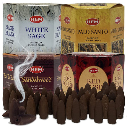 TRUMIRI Incense Cones - Variety Pack of 4 Fragrances (White Sage, Palo Santo, Sandalwood, Red Rose) - 160 Cones (4 Sets of 40) - Aromatic Incense for Waterfall and Mat Bundle