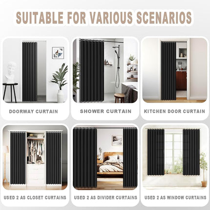 Vatge Doorway Curtains Privacy - Black Curtains for Closets Without Doors Room Divider for Doorway, Hanging Privacy Curtain Wall for Room Separation,1 Panel with Tieback, W52 x L78, Black