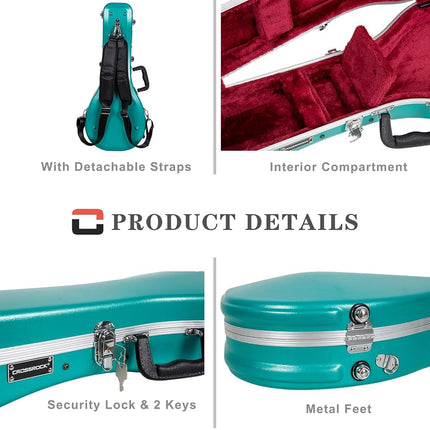 Crossrock A-Style Mandolin Case | ABS Molded Hardshell with Security Lock, Metal Feet, and Detachable Straps-Mint Blue (CRA862MAMB)