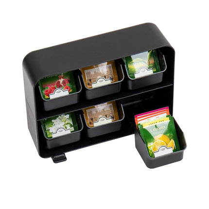 Mind Reader Tea Storage, Cup and Condiment Station, Set of 2, Countertop Organizer, Kitchen, 7.25" L x 15.5" W x 5.25" H, Black
