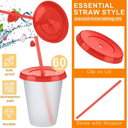 Sieral Cups with Straws and Lids Kids Tumbler with Straw Reusable Water Bottle Iced Coffee Travel Mug Cup Adults Plastic Cups for Parties Birthdays 16 oz (Lovely Colors, 60 Pack), AE-Sieral-3373