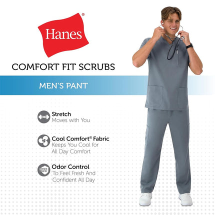 Hanes Healthcare, Scrub Pants for Men, Moisture-Wicking & Odor Control, 5 Pockets, Slate Grey, XX-Large