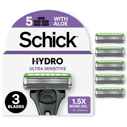 Schick Hydro Ultra Sensitive Razor Refills for Men | Includes 5 Razor Blades Refills, Shaving Blades for Men, 5ct