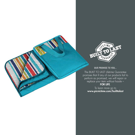 PICNIC TIME ONIVA - a brand - Vista Outdoor Picnic Blanket & Tote - Beach Blanket - Camping Blanket, (Fun Stripe Pattern with Aqua Blue Exterior)