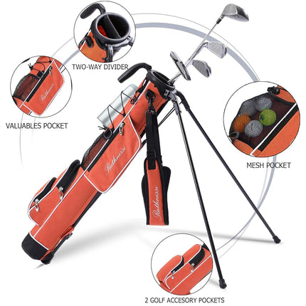RUTHNISSI Golf Stand Bag, Lightweight Golf Easy Carry Bag with Padded Strap，Durable Pitch n Putt Golf Bag, Practice Ranger Sunday Golf Bag for Men&Women, Orange