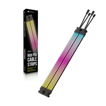 CORSAIR iCUE ARGB PSU Cable Strips – 2x 200mm LED Strips – 100 RGB LEDs Per Strip – Fits Any PSU Cable – Motherboard 5V ARGB Control – Black
