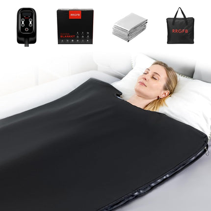 RRGFB Portable Infrared Sauna Blanket, Detox & Relaxation at Home, Adjustable Timer 20-60 Min, Temperature Range 95-167℉, 6 ft x 2.6 ft, Durable PU Leather Cover
