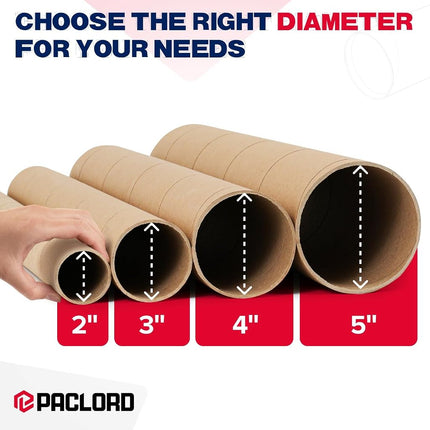 Paclord 2" x 48" Heavy-Duty Reinforced Cardboard Mailing Tube, Pack of 6 Tubes with 12 Caps – Secure USPS Approved – Great for Shipping and Storing of Prints, Artwork, Posters or Documents