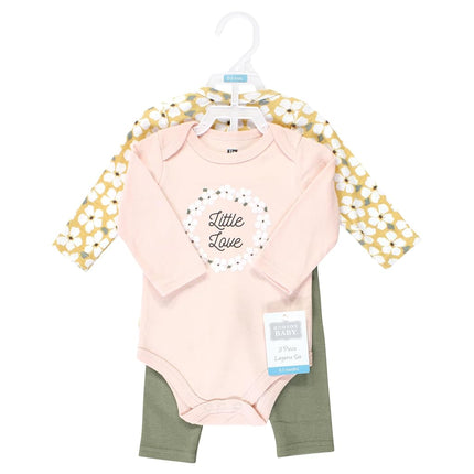 Hudson Baby baby-girls Unisex Baby Cotton Bodysuit and Pant Set, Sage Floral Wreath, Preemie, Sage Floral Wreath Long Sleeve, Preemie