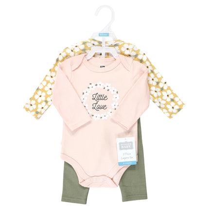 Hudson Baby baby-girls Unisex Baby Cotton Bodysuit and Pant Set, Sage Floral Wreath, Preemie, Sage Floral Wreath Long Sleeve, Preemie
